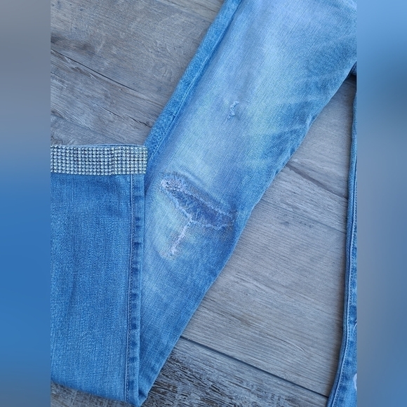 Abercrombie Y2K Bandana Patch Sequin Hem Jeans Upcycled - Picture 7 of 10